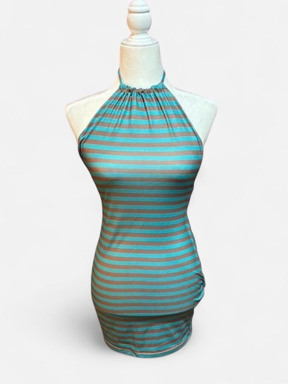 Striped Halter Neck Tank Top in Teal and Gray